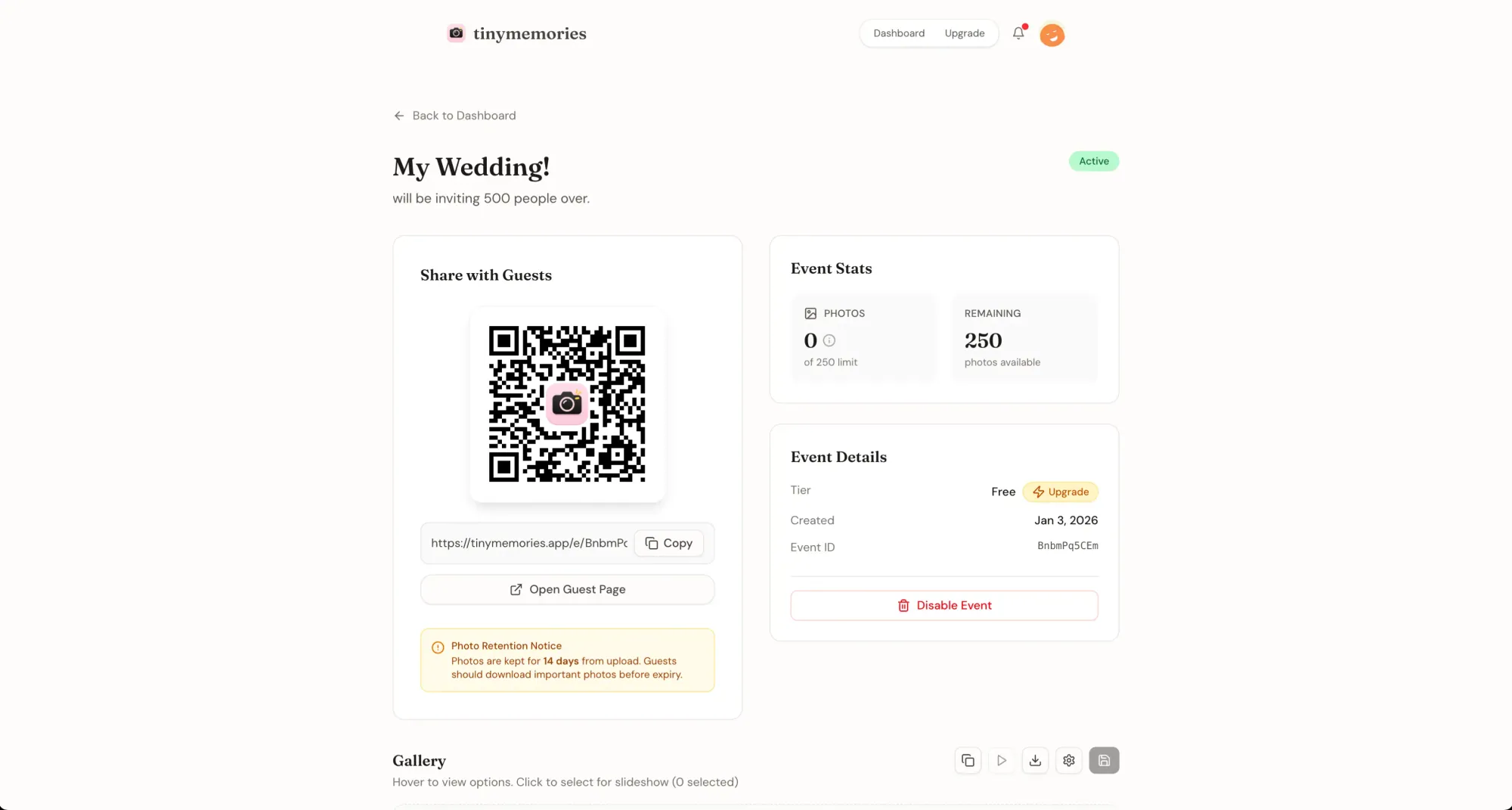 Event page