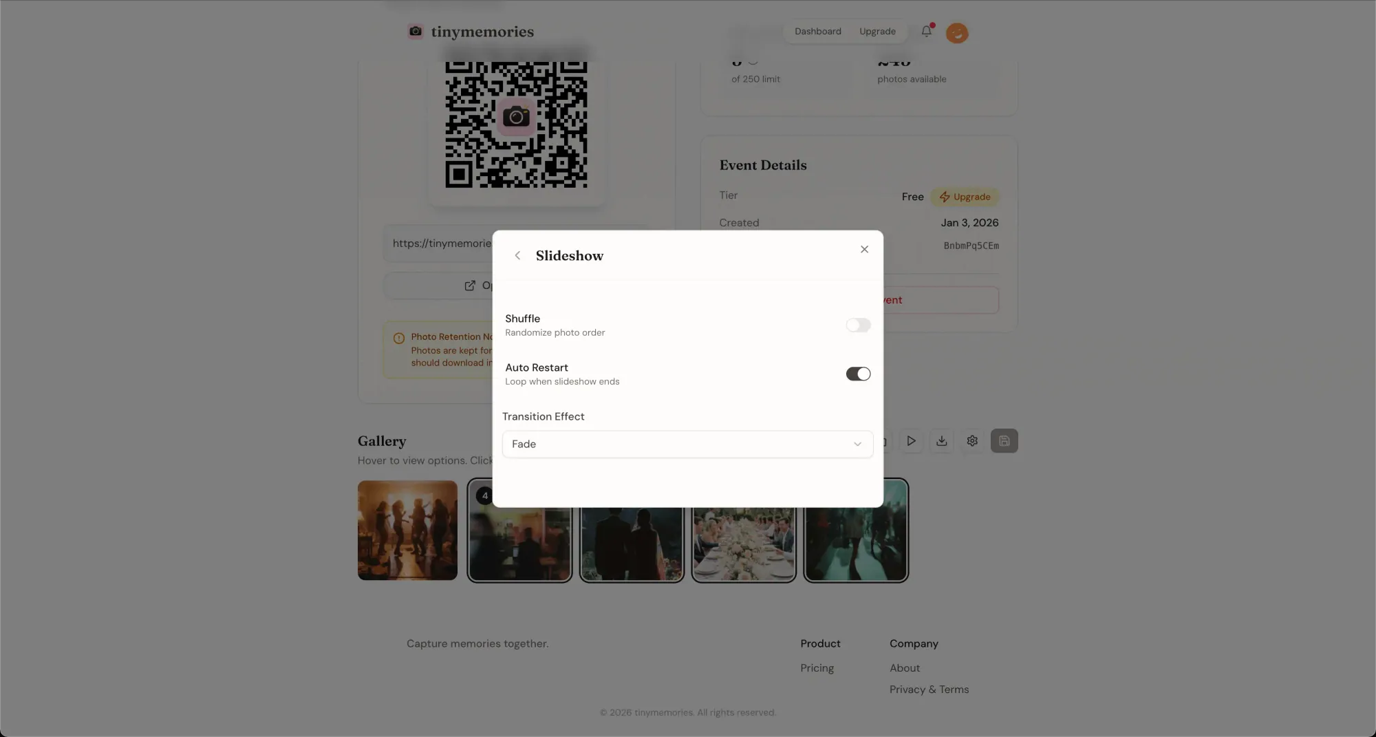 Slideshow settings